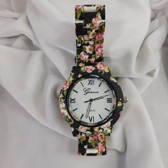 Ladies Geneva Flowered Watch - Picture 1 of 3
